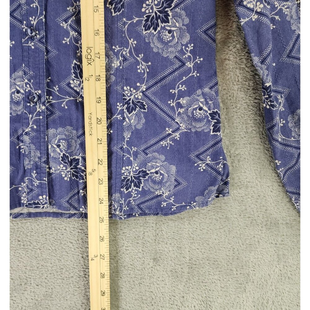 Pendleton Shirt Womens Large Blue Floral Button Up Short Sleeve Vintage Fit - Picture 5 of 9